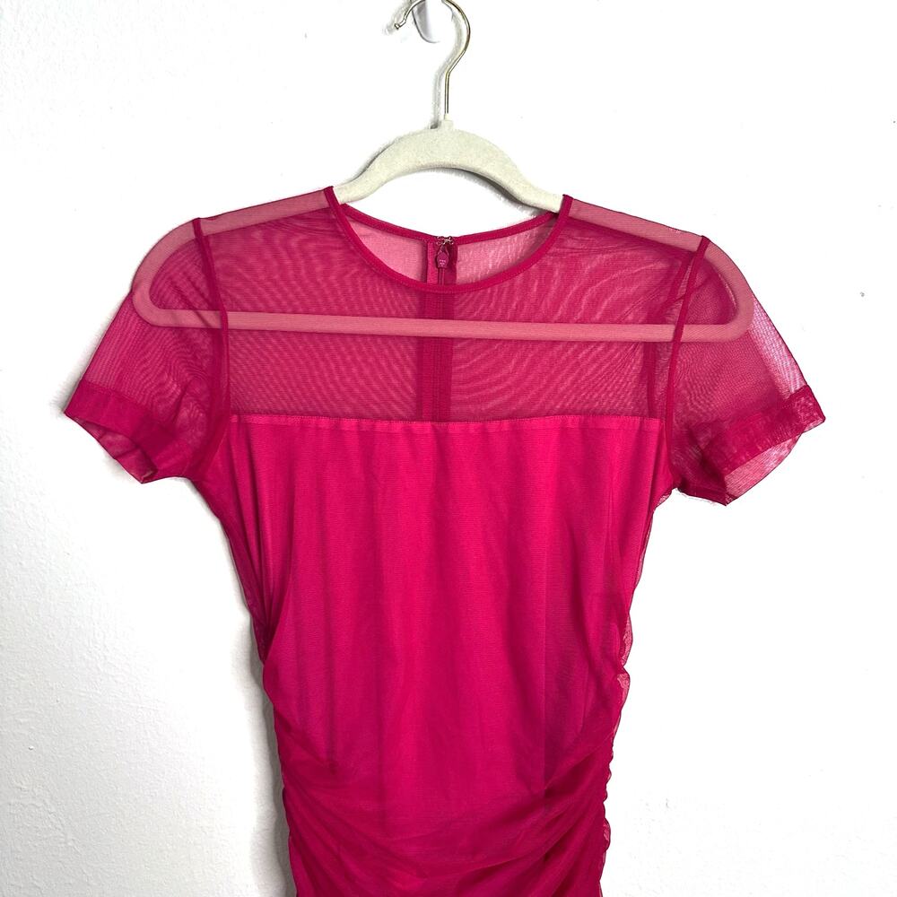 AMANDA UPRICHARD Lyle Mini Dress Raspberry Pink Size Small Party Ruched Mesh - Picture 4 of 8